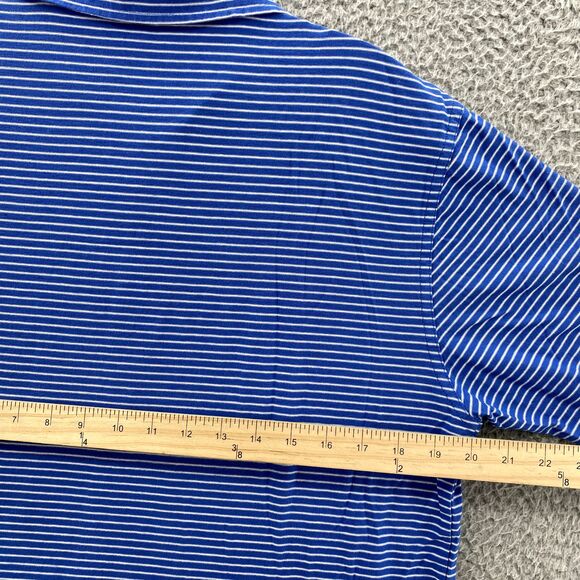 J. McLaughlin Polo Shirt Mens Medium Blue Striped Golf Preppy Tennis core Sports - Picture 6 of 9